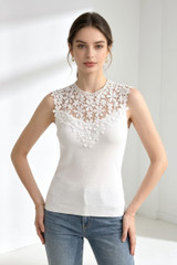 Lace Mesh Trim Top