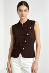 Asymmetrical Golden Buttons Waistcoat