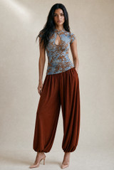 Sheer Flocking Mandarin Top