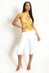Sheer Flocking Mandarin Top