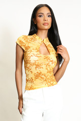 Sheer Flocking Mandarin Top