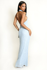 Sequin Halterneck Open Back Maxi Dress