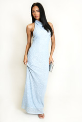 Sequin Halterneck Open Back Maxi Dress