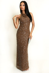 Sequin Halterneck Open Back Maxi