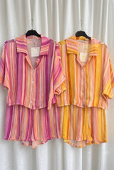 Crinkle Stripes Blouse and Shorts Set