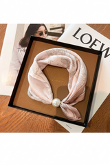 Floral Print Pearl Clasp Satin Neck Scarf 