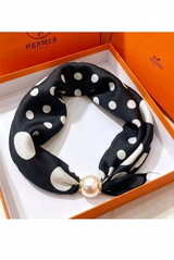 Polka Dot Pearl Clasp Satin Neck Scarf 