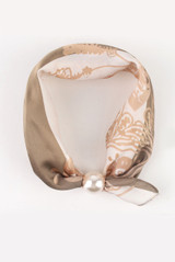 Two Tone Print Pearl Clasp Neck Scarf 