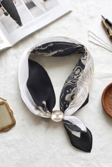 Two Tone Print Pearl Clasp Neck Scarf 