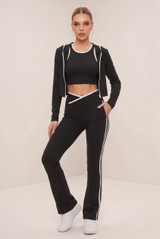 Contrast Lining Vest Zipper and Flare Leggings Set