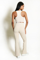Contrast Lining Vest Zipper and Flare Leggings Set