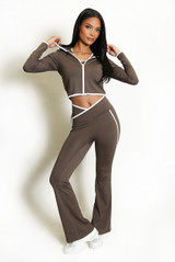Contrast Lining Vest Zipper and Flare Leggings Set