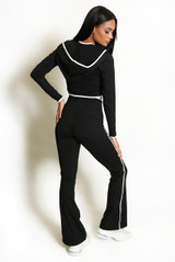 Contrast Lining Vest Zipper and Flare Leggings Set