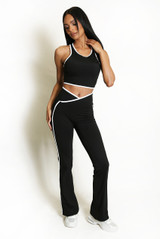 Contrast Lining Vest Zipper and Flare Leggings Set