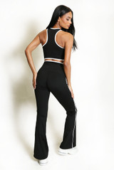 Contrast Lining Vest Zipper and Flare Leggings Set
