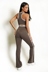 Contrast Lining Vest Zipper and Flare Leggings Set