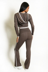 Contrast Lining Vest Zipper and Flare Leggings Set