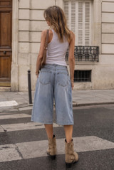 Washed Blue Capri Jeans