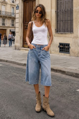 Washed Blue Capri Jeans
