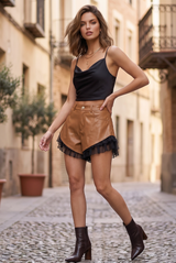 PU Flowing Shorts with Ruffle Hem