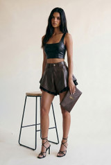 PU Flowing Shorts with Ruffle Hem