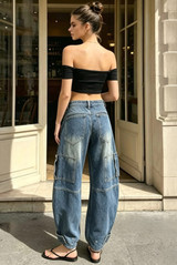 Pleated Balloon Hem Barrel Jeans