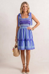 Tie Shoulders Striped Smocked Dress