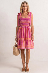 Tie Shoulders Striped Smocked Dress