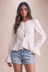 Pleated Ruffle Hem Blouse
