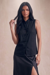 Mandarin Satin Loop Blouse