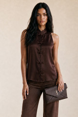Mandarin Satin Sleevless Blouse
