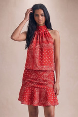 Scarf Print Halter Blouse and Flowing Skirt Set