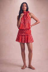 Scarf Print Halter Blouse and Flowing Skirt Set
