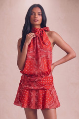 Scarf Print Halter Blouse and Flowing Skirt Set