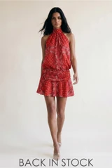 Scarf Print Halter Blouse and Flowing Skirt Set