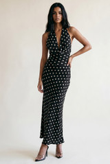 Satin Polka Dot Tie Back Midi Dress(PRE ORDER)