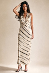 Satin Polka Dot Tie Back Midi Dress(PRE ORDER)