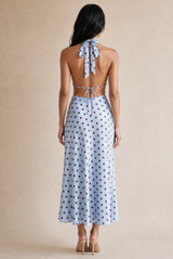 Satin Polka Dot Tie Back Midi Dress(PRE ORDER)