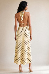 Satin Polka Dot Tie Back Midi Dress(PRE ORDER)