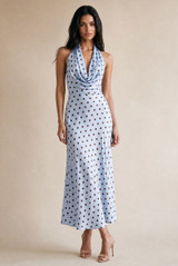 Satin Polka Dot Tie Back Midi Dress(PRE ORDER)