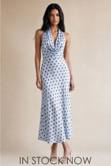 Satin Polka Dot Tie Back Midi Dress(PRE ORDER)
