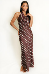Satin Polka Dot Tie Back Midi Dress