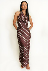 Satin Polka Dot Tie Back Midi Dress