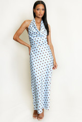 Satin Polka Dot Tie Back Midi Dress