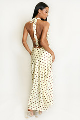 Satin Polka Dot Tie Back Midi Dress