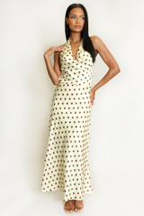 Satin Polka Dot Tie Back Midi Dress