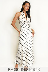 Satin Polka Dot Tie Back Midi Dress
