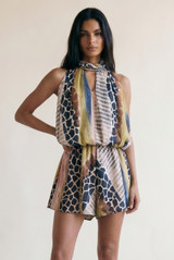Reptile Print Chiffon Cut Out Playsuit (PREORDER)