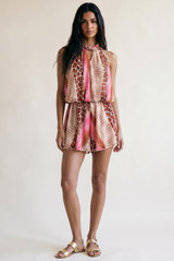 Reptile Print Chiffon Cut Out Playsuit (PREORDER)