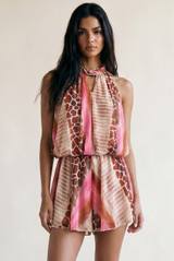 Reptile Print Chiffon Cut Out Playsuit (PREORDER)